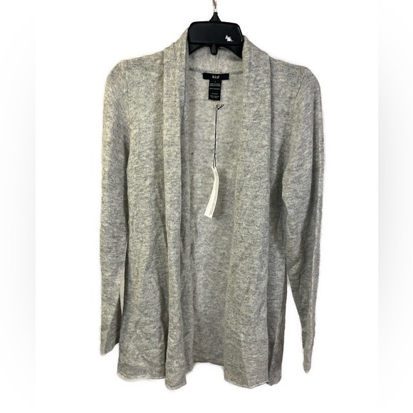 Kial NWT Women's 100% Cashmere Marled Gray Open Front Cardigan- Size Large - Picture 2 of 6